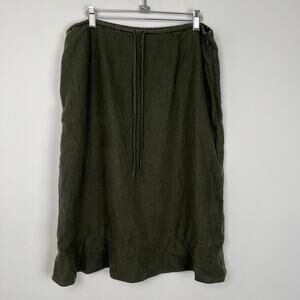 Gap Midi Skirt 14 Green Linen Tiered Beaded Drawstring Coastal Resort Peasant‎